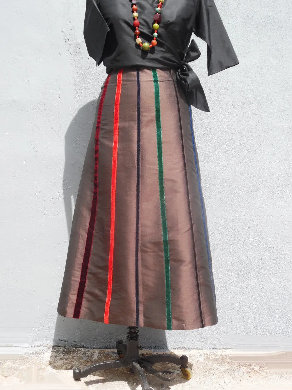 Carnival Skirt In Thai Silk And Velvet Ribbons Black