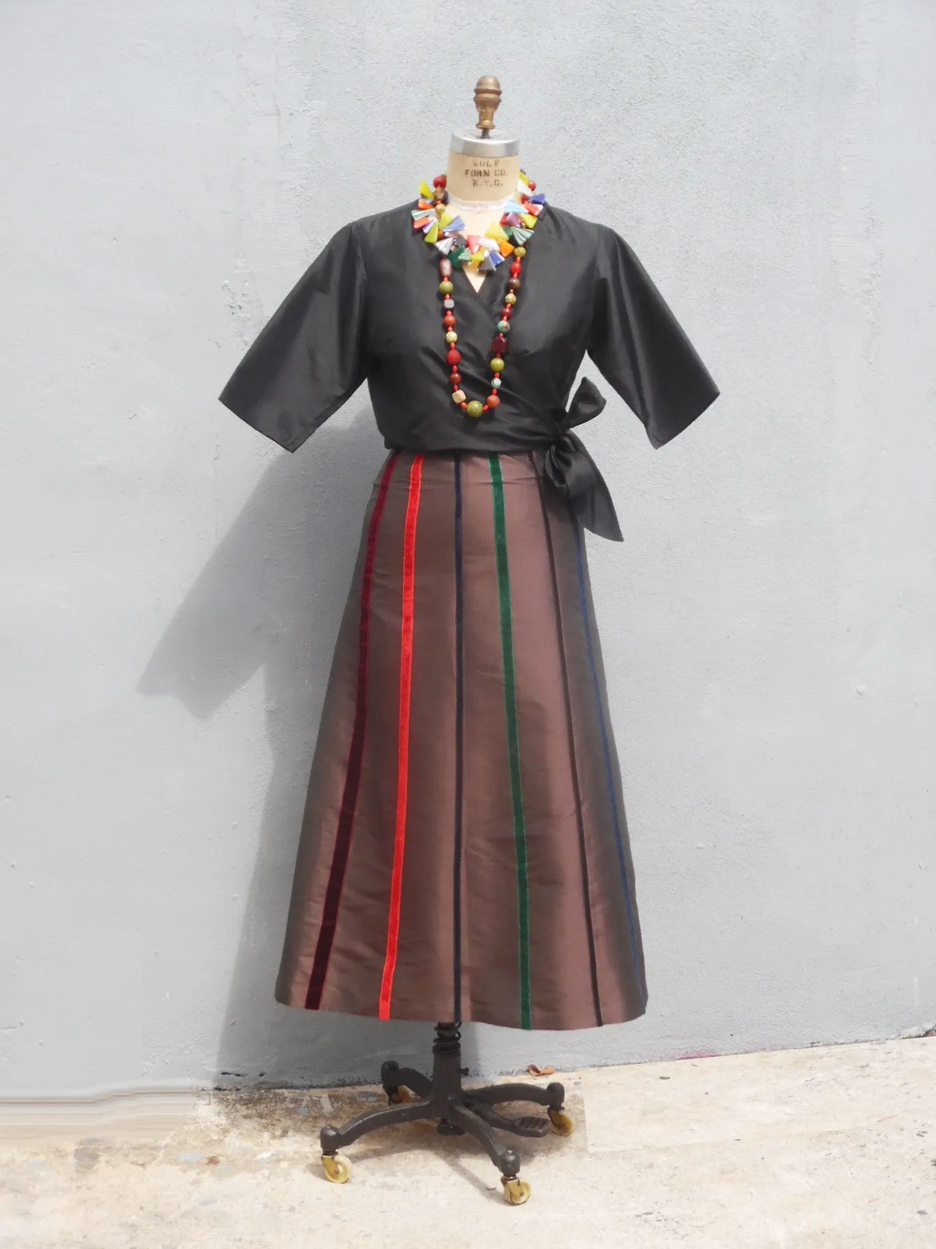 Carnival Skirt In Thai Silk And Velvet Ribbons Black