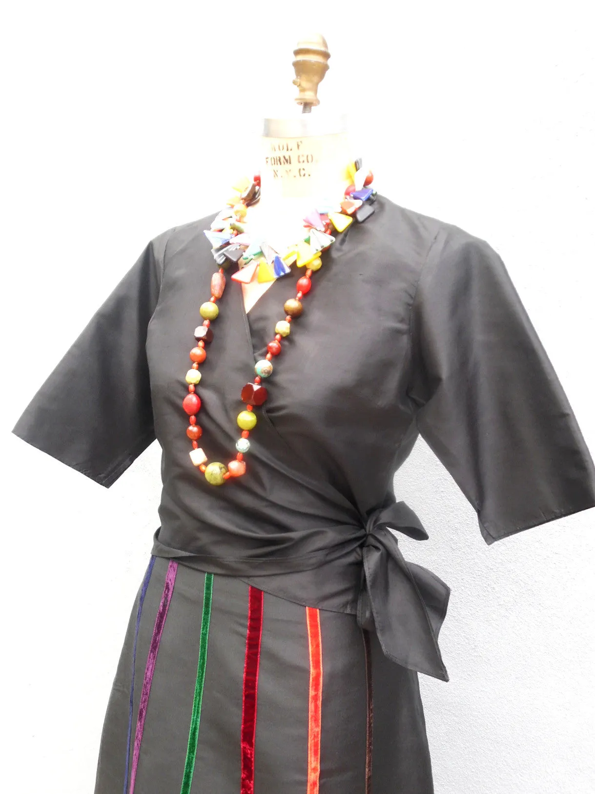 Carnival Skirt In Thai Silk And Velvet Ribbons Black