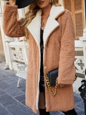 Casual Colorblock Long Sleeve Lapel Knee Length Women Coat