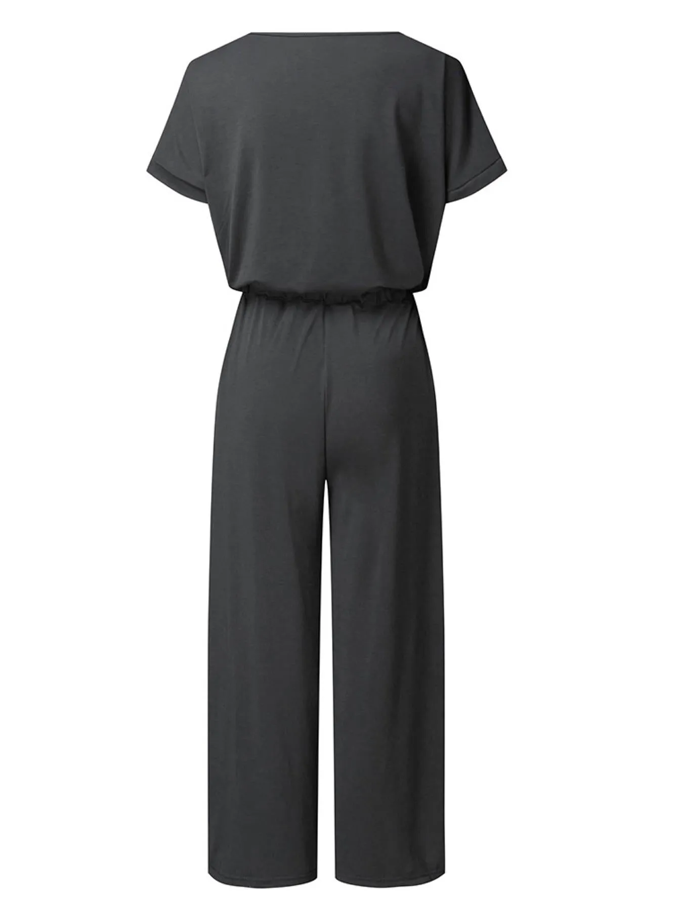 Charcoal Grey Loose Jumpsuit With Short Sleeve