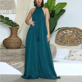 Chiffon Halter Backless Jumpsuit -  multiple colours