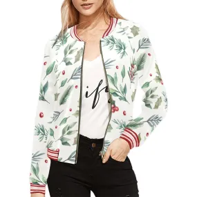 Christmas Poinsettia Pattern Bomber Jacket for Women