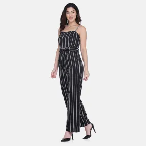 Classic Black Striped Sleeveless Women's Jumpsuit