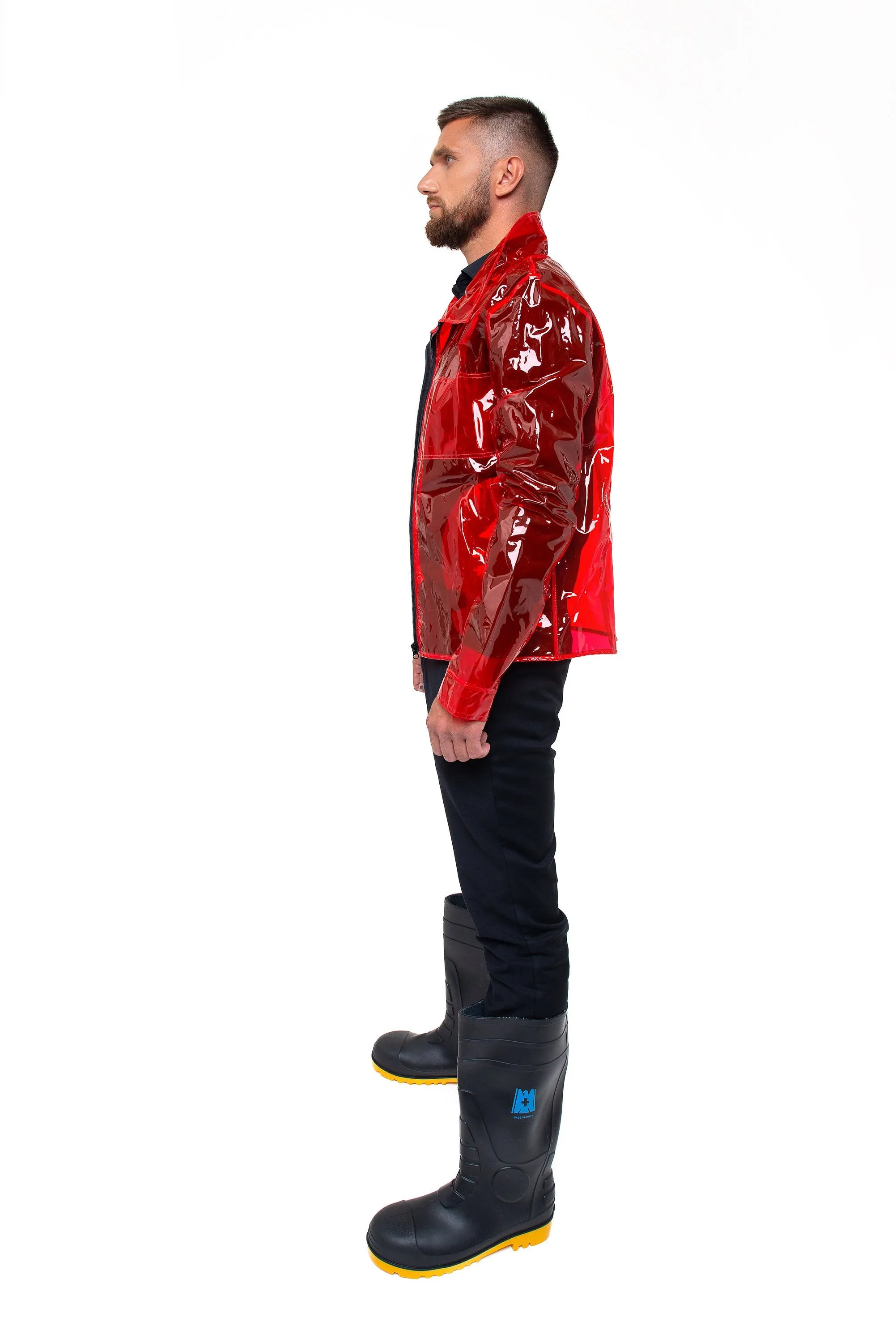 Colored Transparent Waterproof Jacket. Vinyl Translucent Blazer. Stylish Men's Rain Jacket.