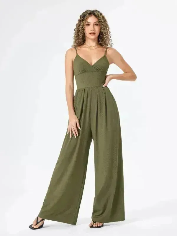 Commuter Pocket V-neck Dress Solid Color Women's Jumpsuit