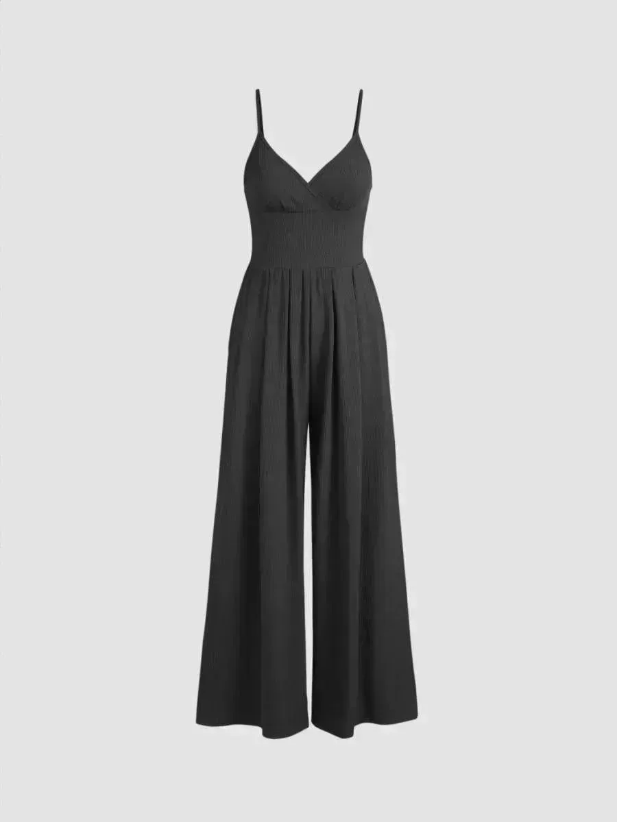 Commuter Pocket V-neck Dress Solid Color Women's Jumpsuit