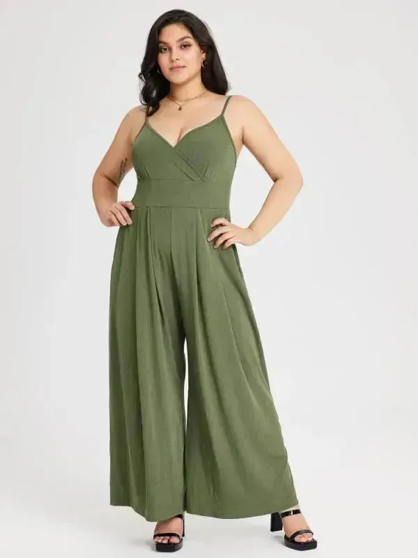 Commuter Pocket V-neck Dress Solid Color Women's Jumpsuit