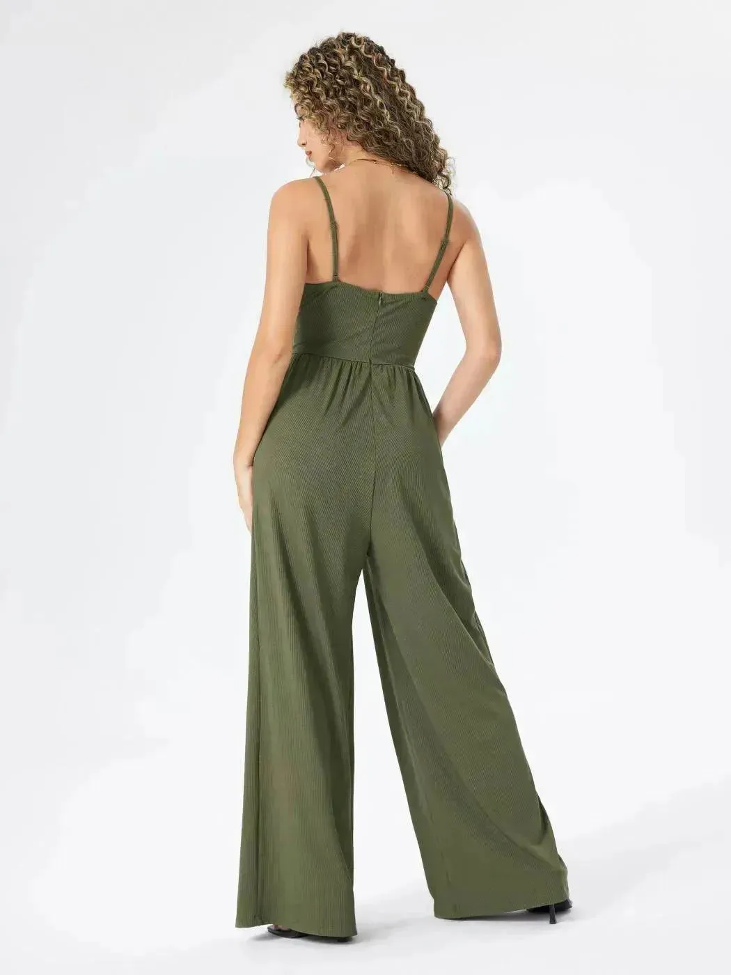 Commuter Pocket V-neck Dress Solid Color Women's Jumpsuit