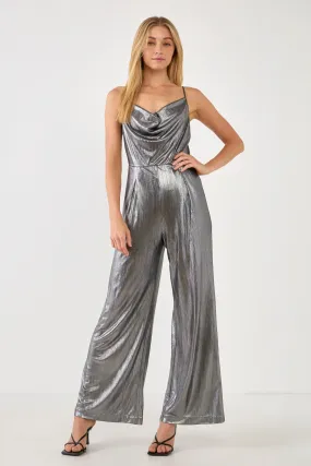 Cowl Neck Cami Bodice Metallic Jumpsuit