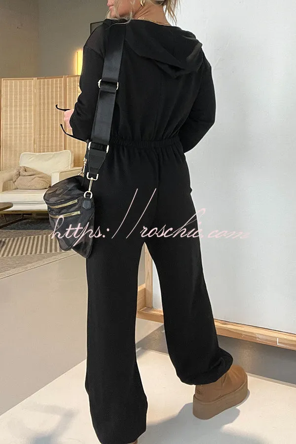 Cozy Days Long Sleeve Pocket Hooded Drawstring Jumpsuit