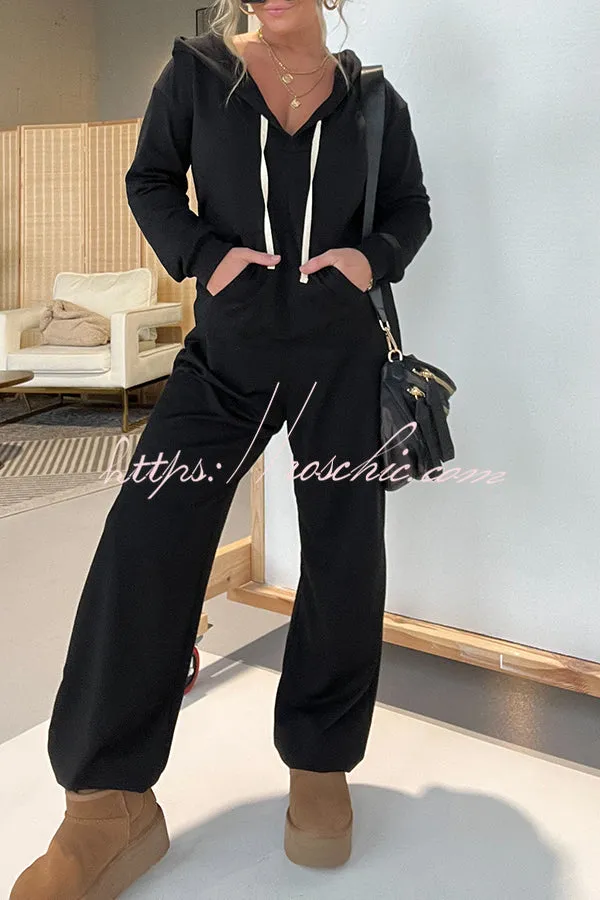 Cozy Days Long Sleeve Pocket Hooded Drawstring Jumpsuit