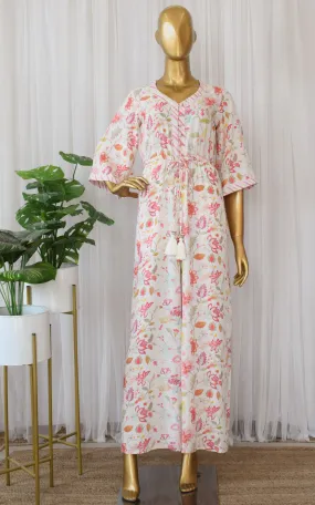 Cream Floral Print Cotton Jumpsuit