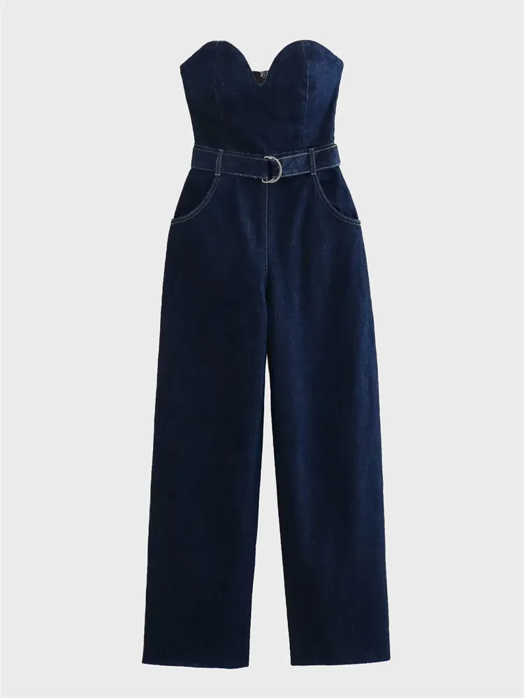 Denim Heart Collar Jumpsuit