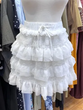 Dreamy White Lace Tiered Short Skirt