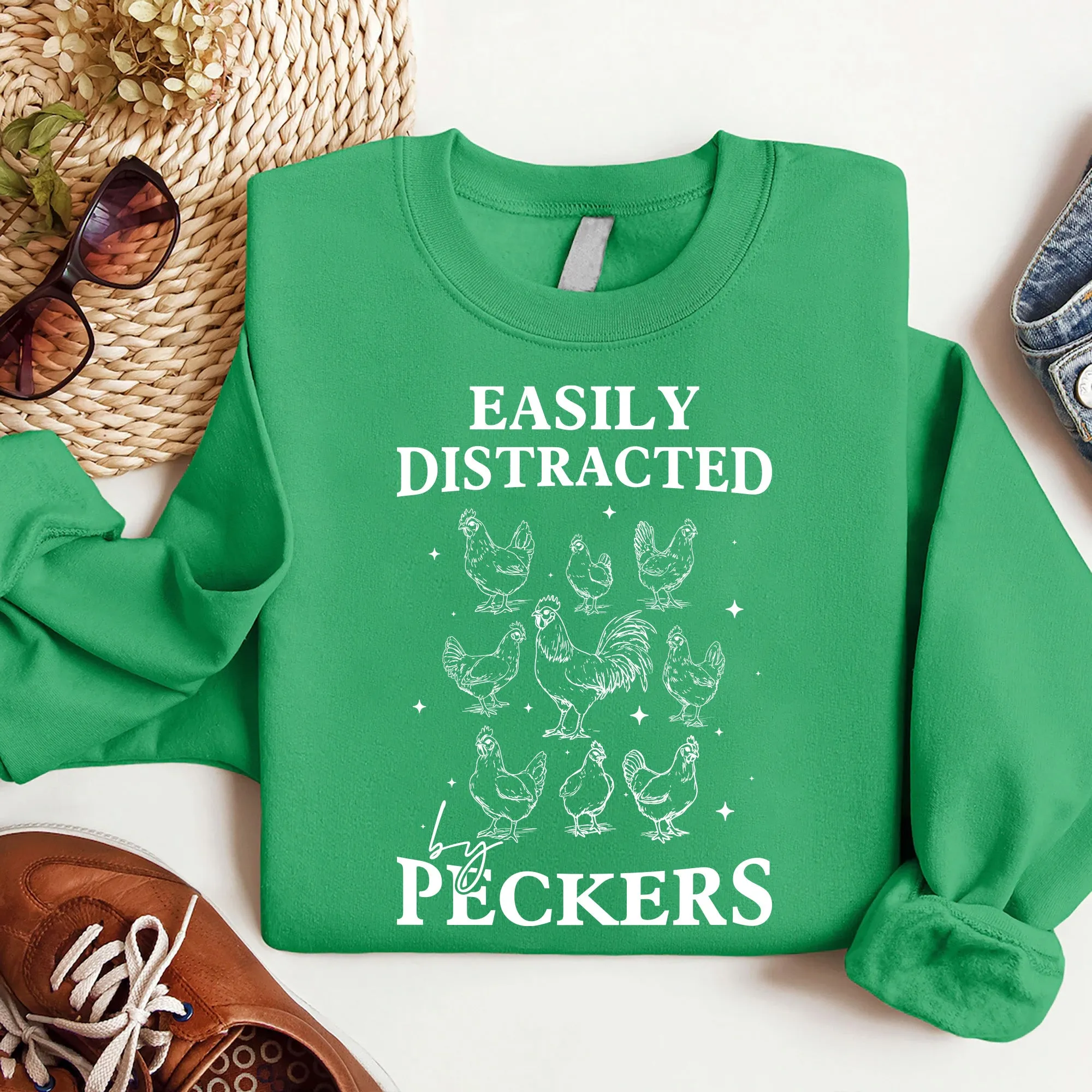 Easily Distracted By Peckers Sweatshirt, Funny Chicken Sweatshirt