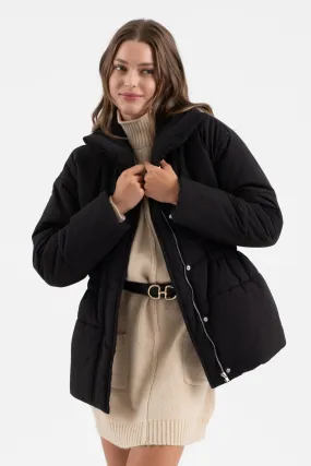 ELASTIC WAIST ZIP UP PUFFER JACKET