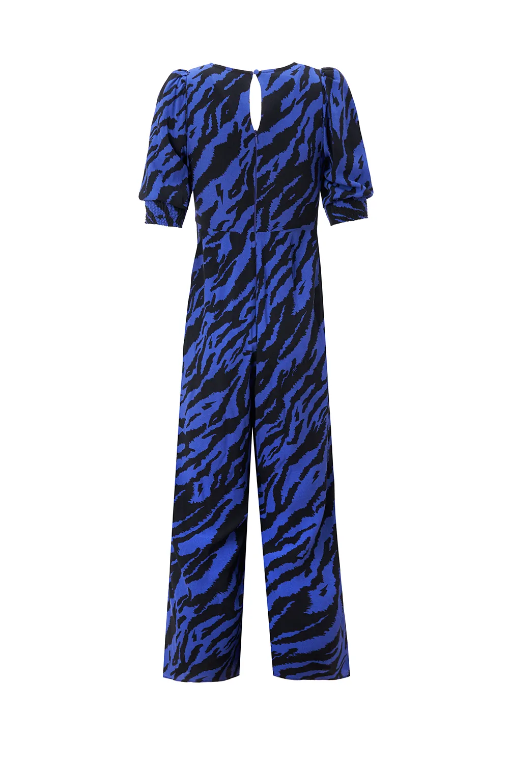 Electric Blue with Black Shadow Tiger V-Neck Jumpsuit