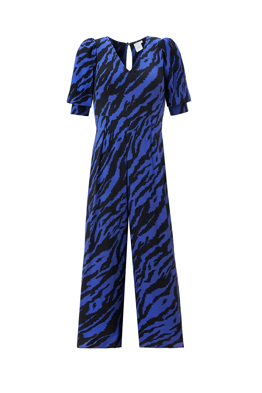 Electric Blue with Black Shadow Tiger V-Neck Jumpsuit