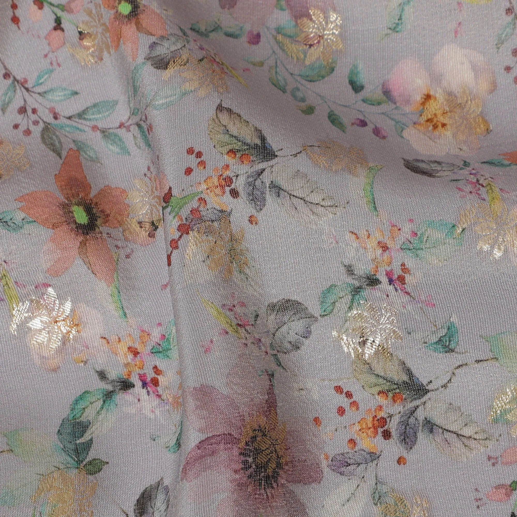 Elegant Floral Viscose Digital Printed Fabric - Soft & Lightweight, 110 cm Width-D20264