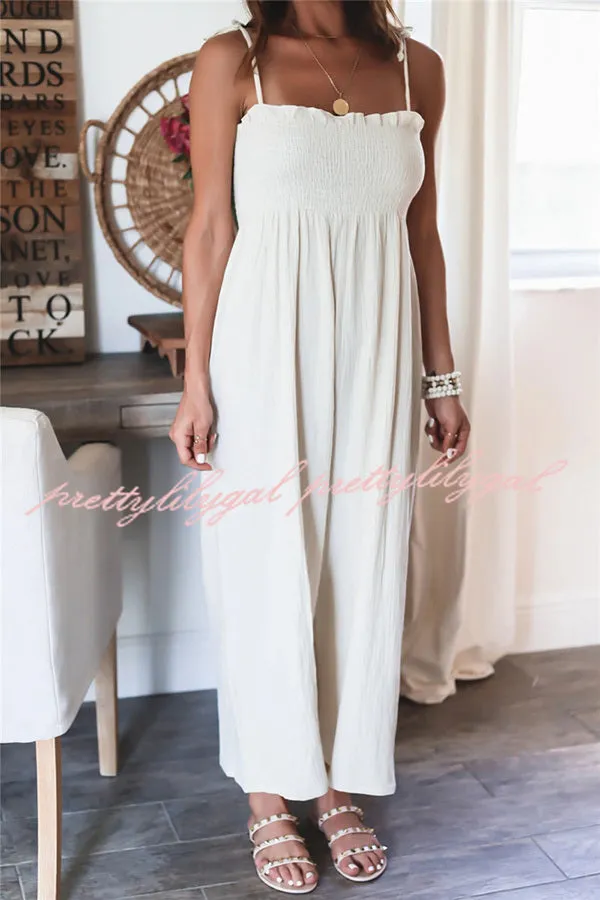 Elegant Solid Color High Waist Linen Blend Suspender Pleated Jumpsuit