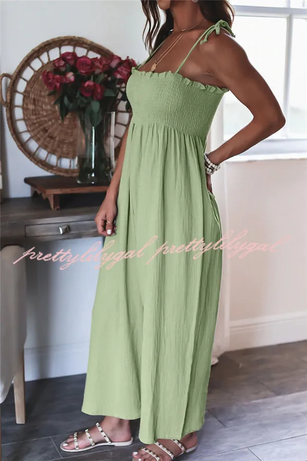 Elegant Solid Color High Waist Linen Blend Suspender Pleated Jumpsuit