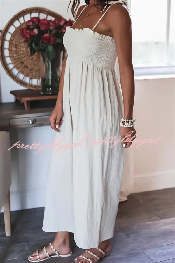 Elegant Solid Color High Waist Linen Blend Suspender Pleated Jumpsuit