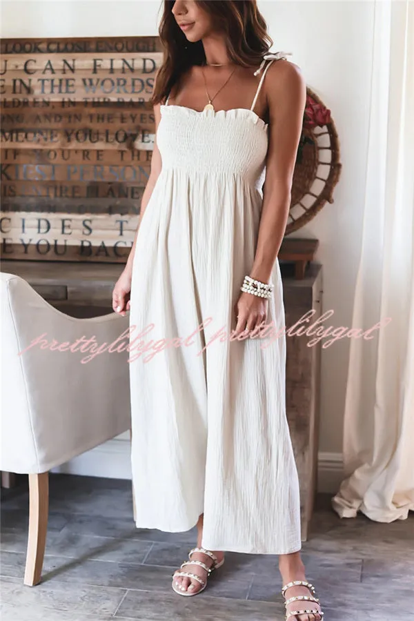 Elegant Solid Color High Waist Linen Blend Suspender Pleated Jumpsuit