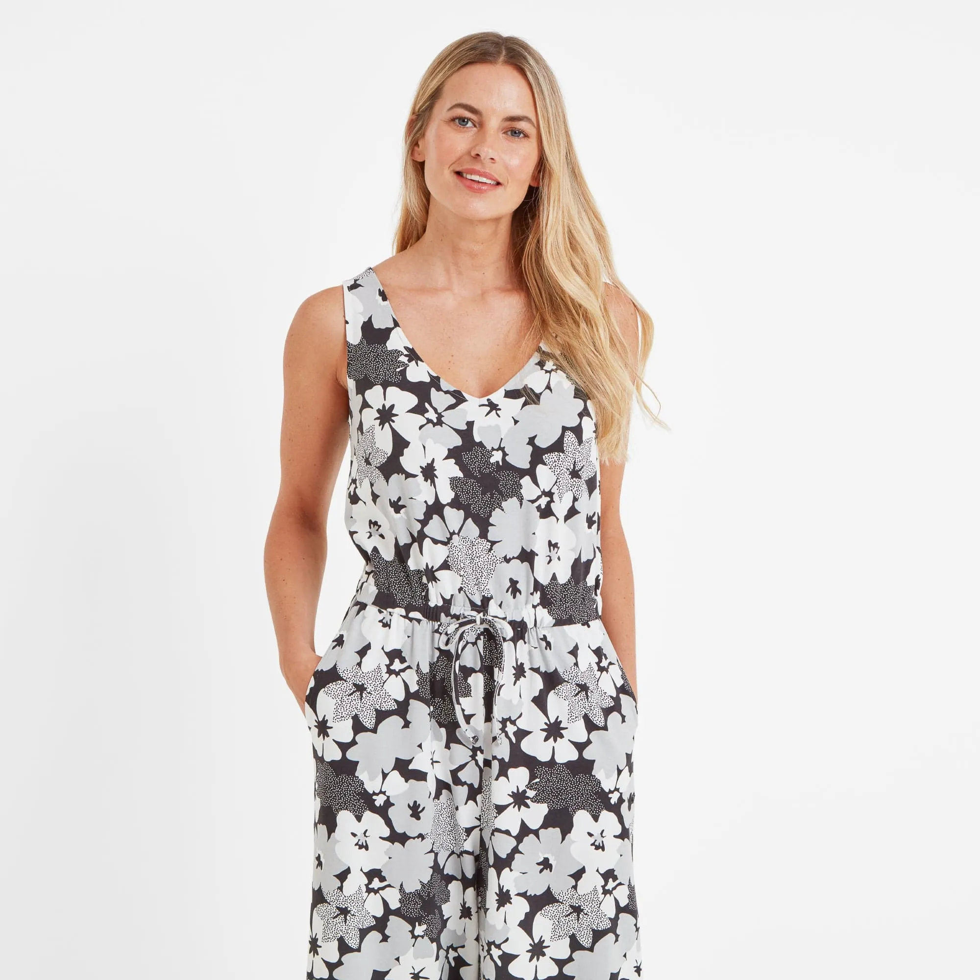 Emmie Womens Jumpsuit - Black Floral Print