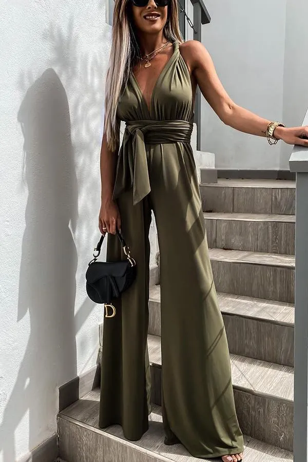 End of Story Solid Color Halter Jumpsuit