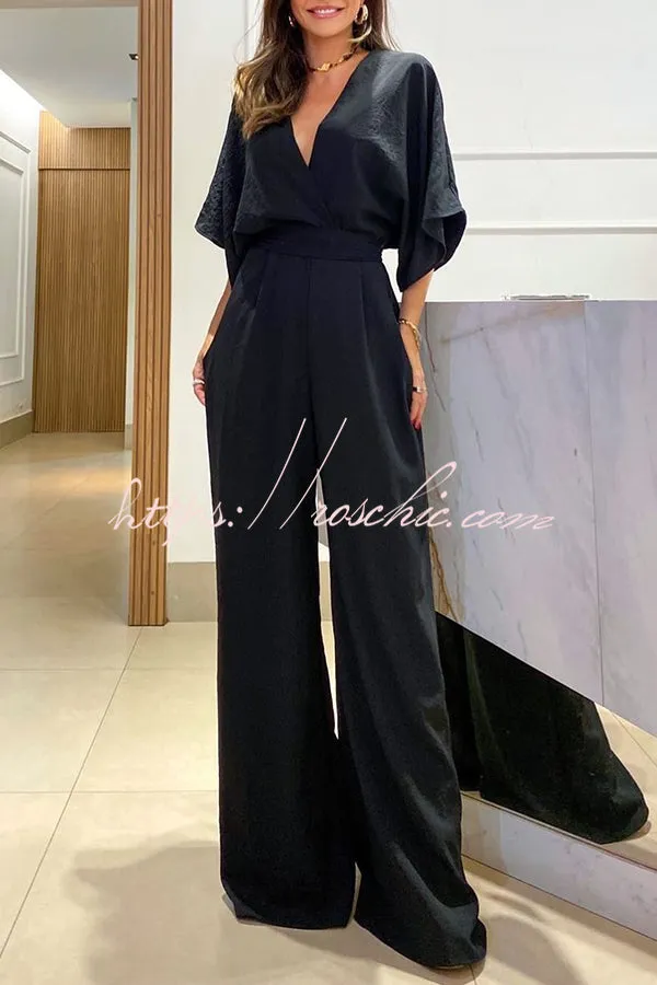 Esther Kimono Sleeve Elastic Waist Pocketed Wide Leg Jumpsuit