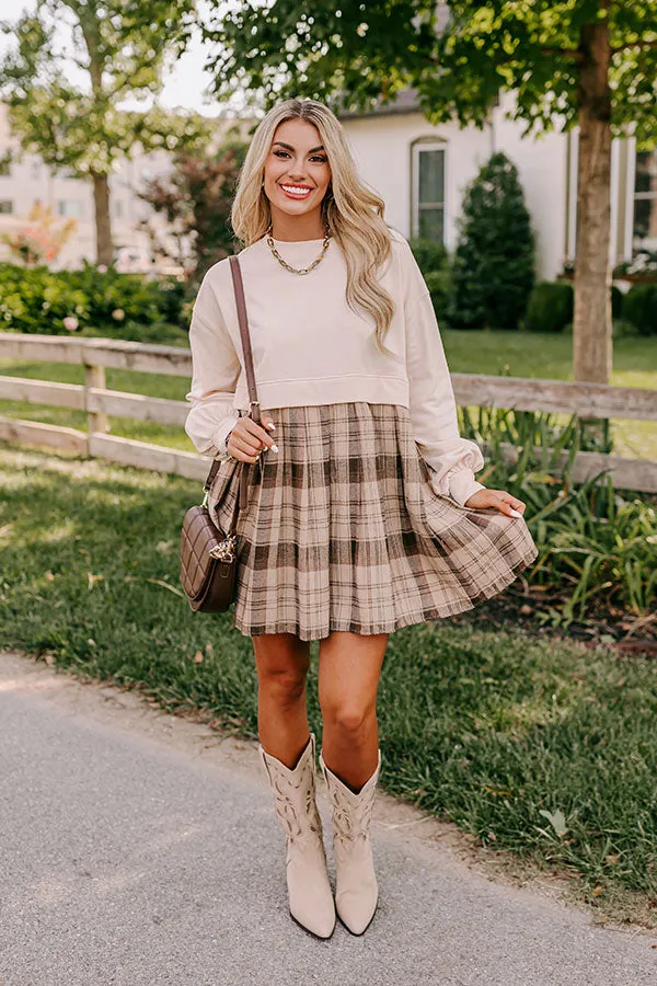 Fall Festivities Plaid Mini Dress in French Vanilla