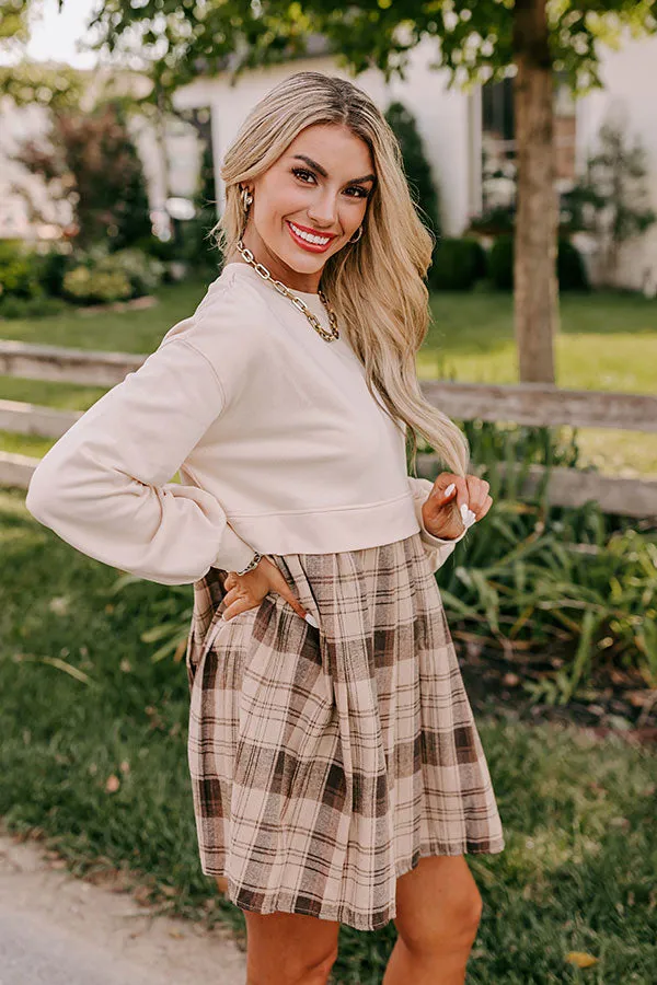 Fall Festivities Plaid Mini Dress in French Vanilla