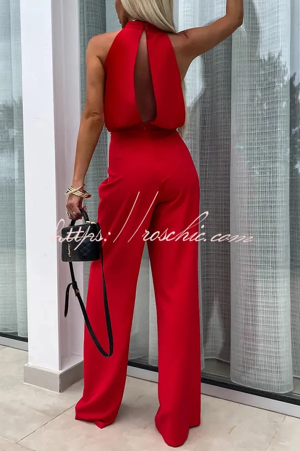 Fashionable Solid Color Sleeveless Hollow Slim Fit Jumpsuit