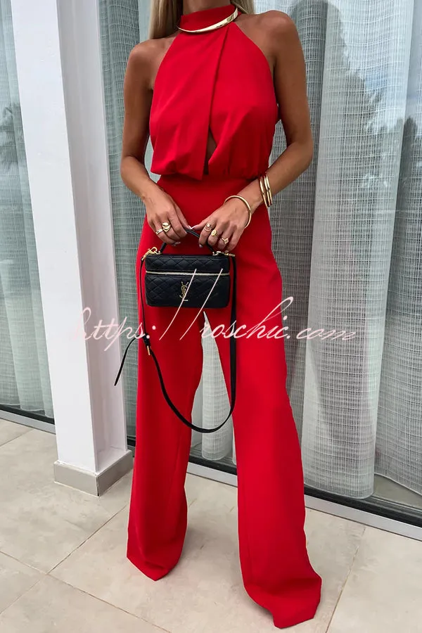 Fashionable Solid Color Sleeveless Hollow Slim Fit Jumpsuit