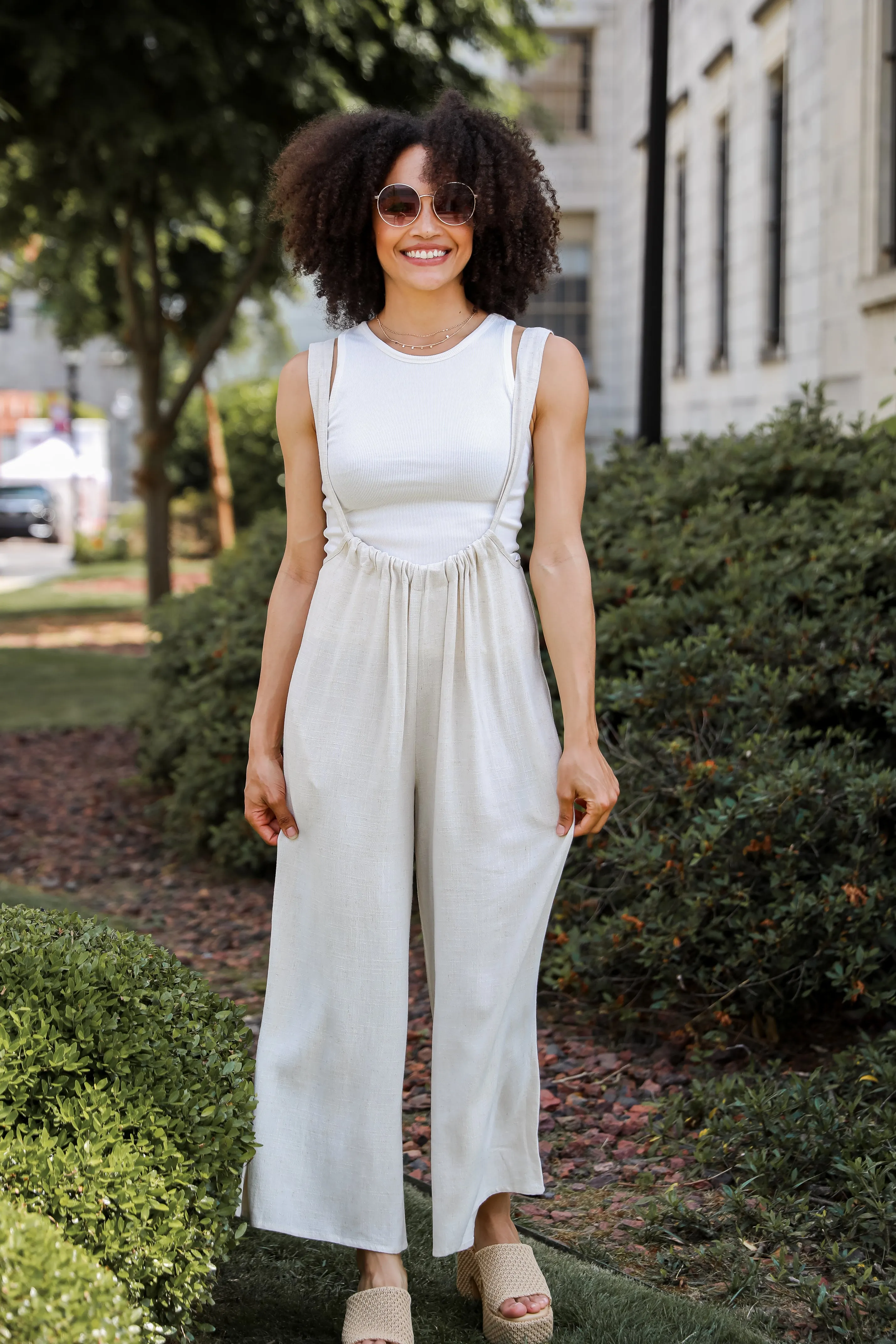 FINAL SALE - Carefree Perfection Linen Suspender Jumpsuit