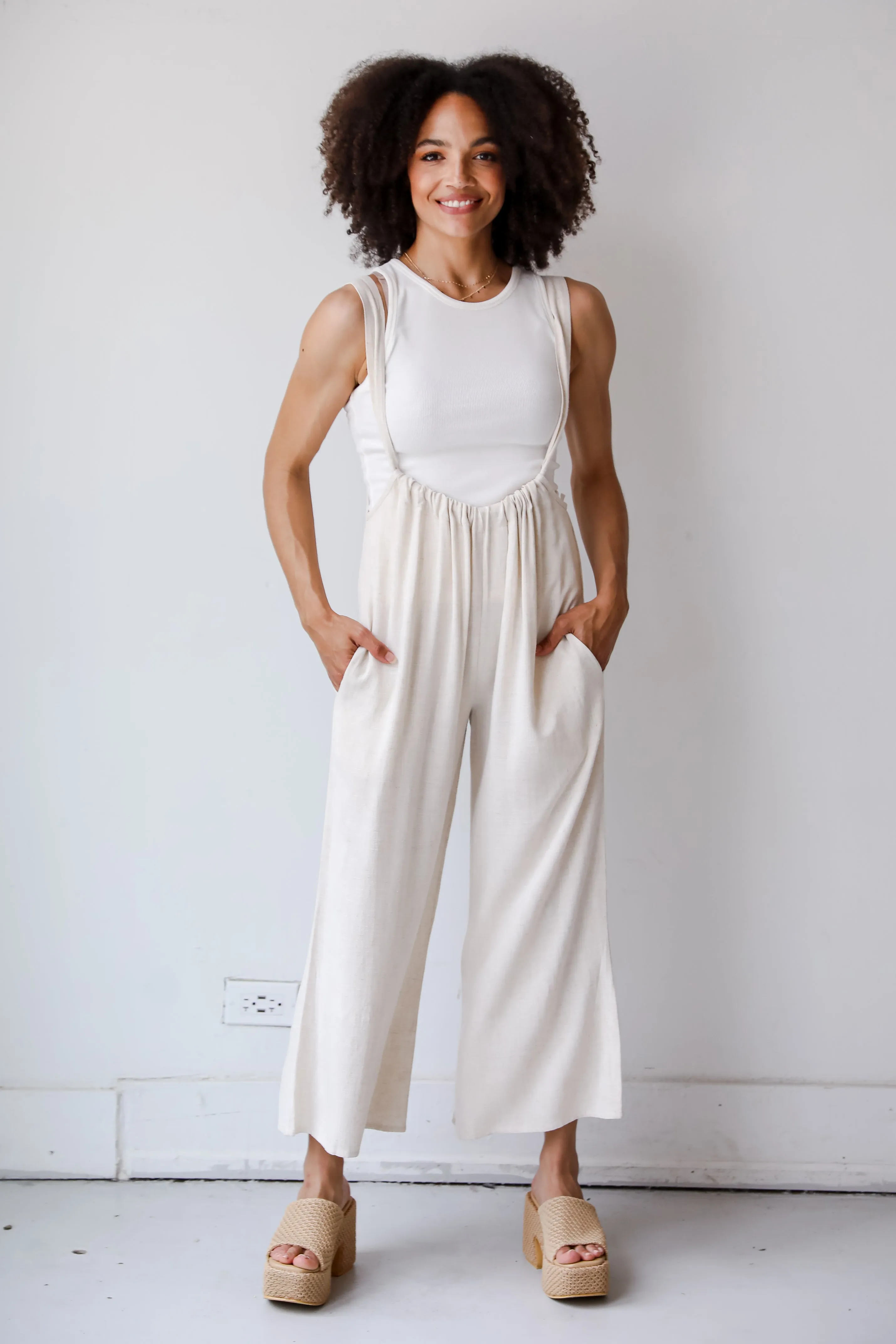 FINAL SALE - Carefree Perfection Linen Suspender Jumpsuit