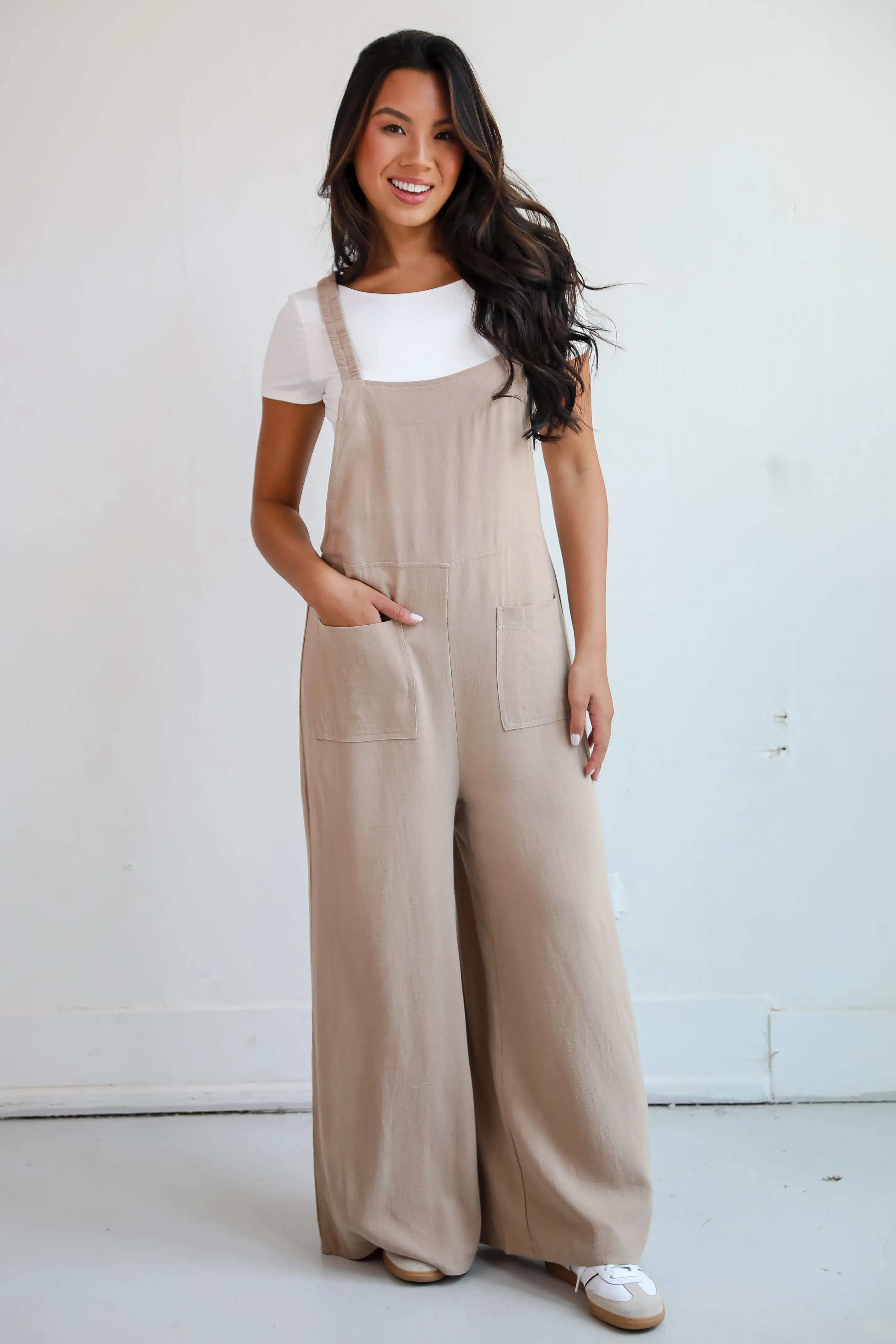 FINAL SALE - Charm And Poise Taupe Linen Jumpsuit