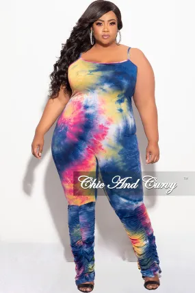 Final Sale Plus Size Spaghetti Strap Jumpsuit in Dark Neon Tie Dye