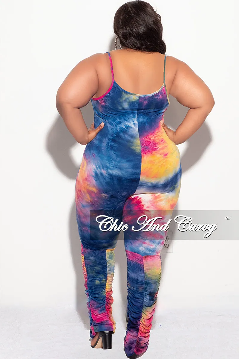 Final Sale Plus Size Spaghetti Strap Jumpsuit in Dark Neon Tie Dye