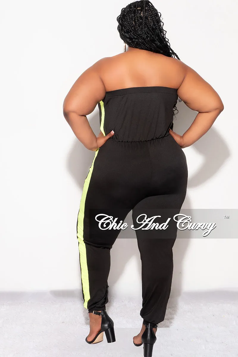 Final Sale Plus Size Strapless Tube Jumpsuit in Black and Neon Green