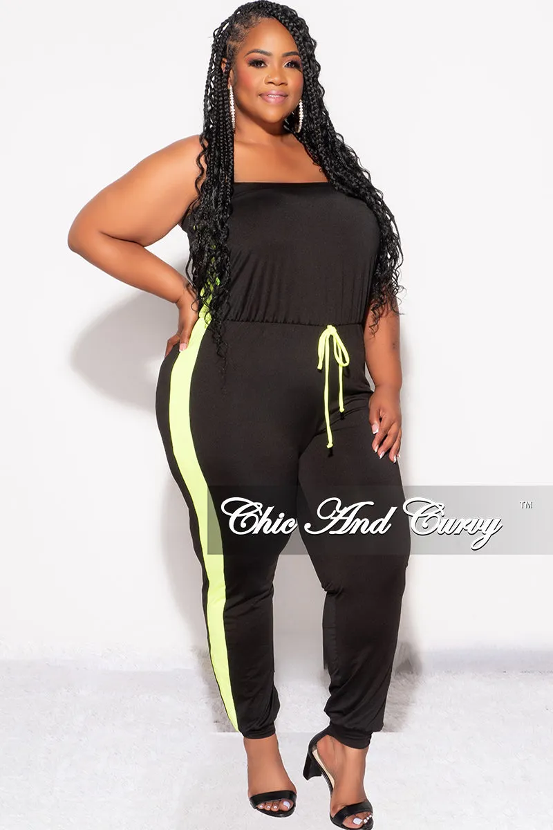 Final Sale Plus Size Strapless Tube Jumpsuit in Black and Neon Green