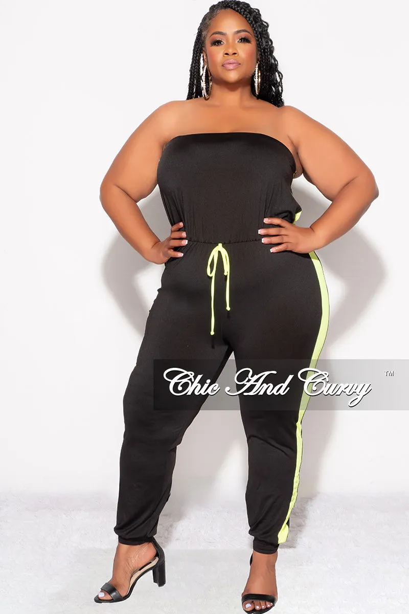 Final Sale Plus Size Strapless Tube Jumpsuit in Black and Neon Green