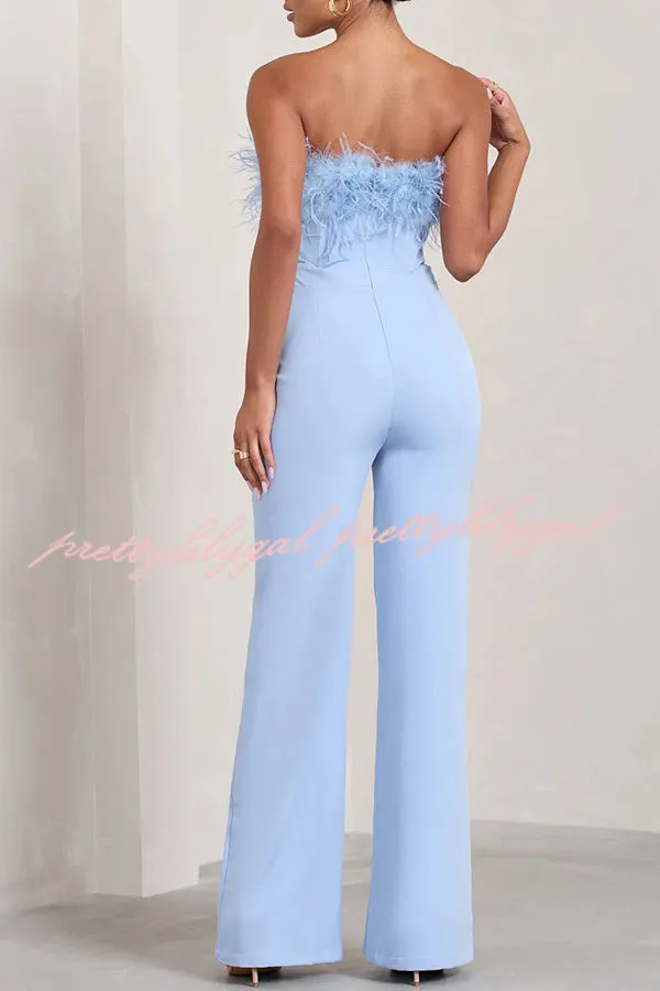 First Class High Rise Feather Stretch Waist Jumpsuit