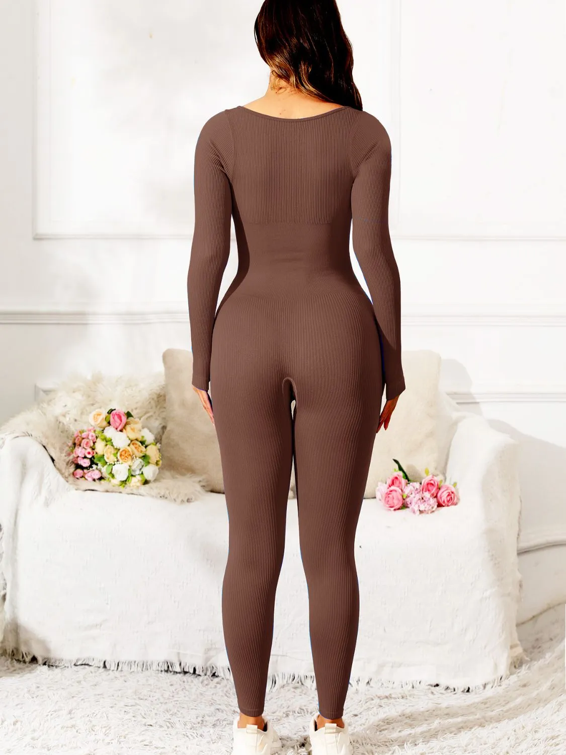 Fit & Fab Scoop Neck Long Sleeve Active Jumpsuit