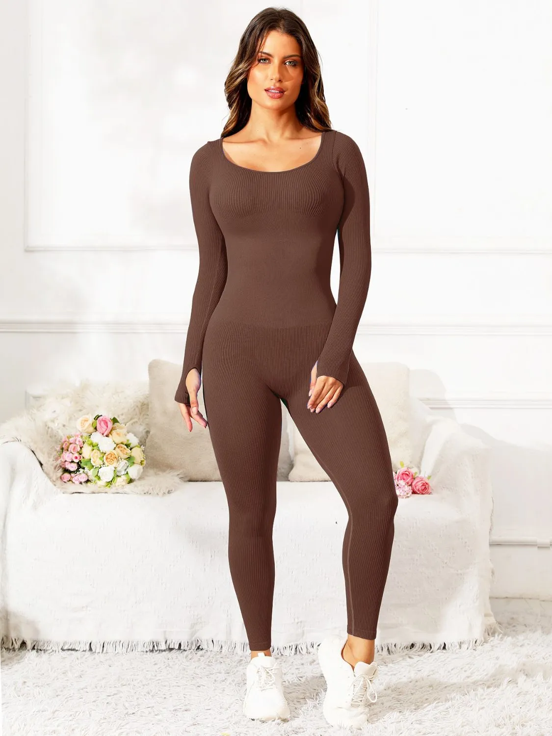 Fit & Fab Scoop Neck Long Sleeve Active Jumpsuit