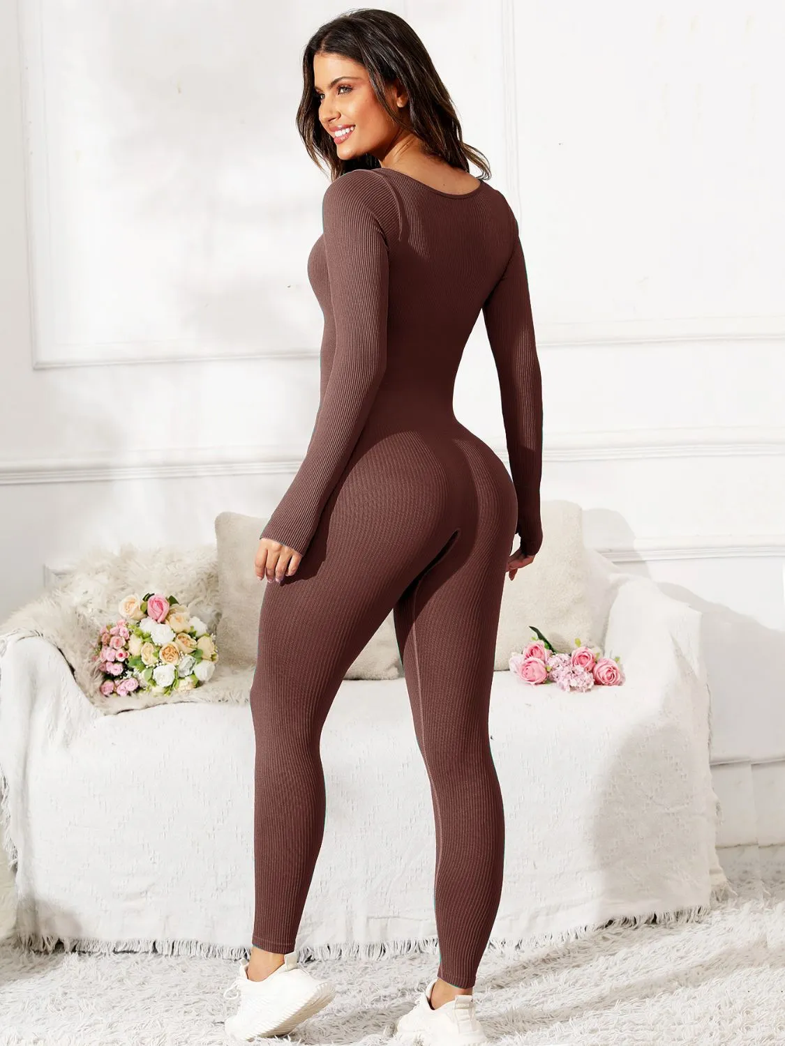 Fit & Fab Scoop Neck Long Sleeve Active Jumpsuit