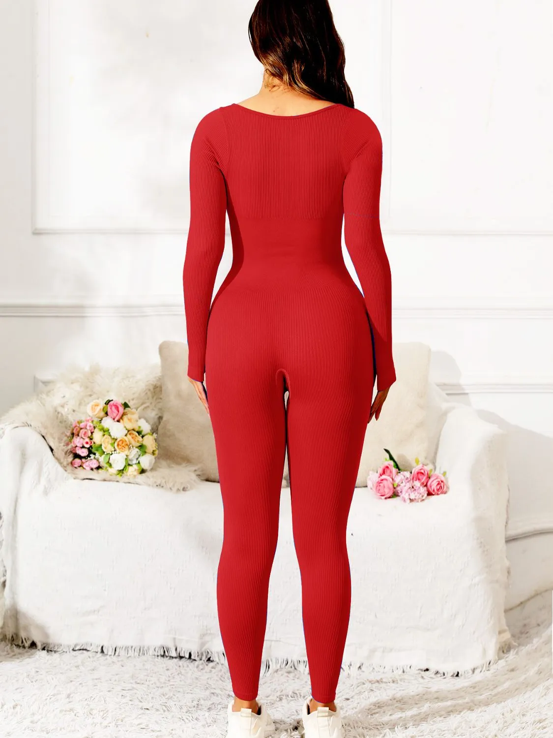 Fit & Fab Scoop Neck Long Sleeve Active Jumpsuit