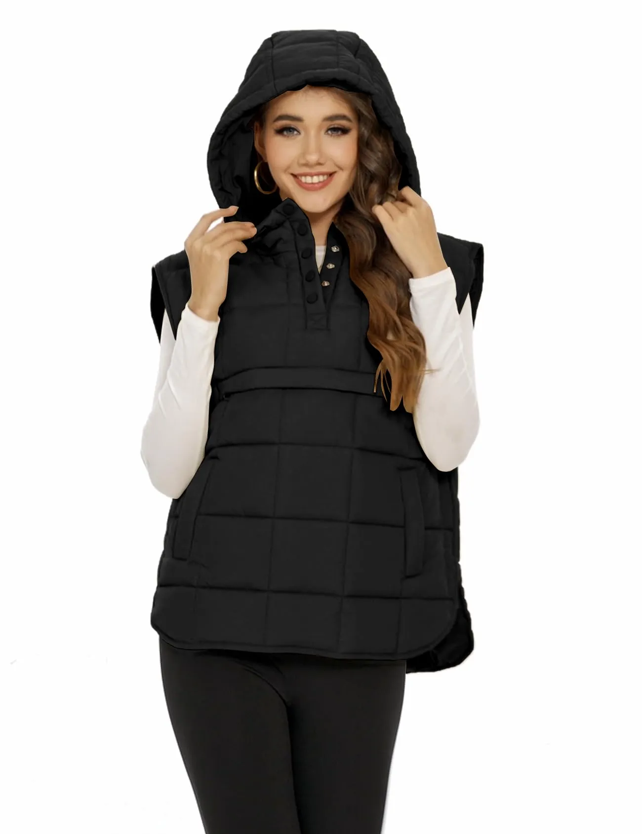 Flygo Women Quilted Pullover Puffer Vest Jacket Oversized Lightweight Sleeveless Down Vests Outerwear