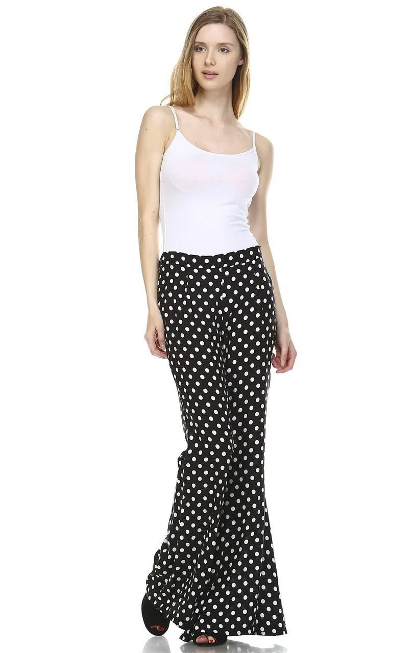 Foldover Palazzo Pants High Waisted Black Polka Dot